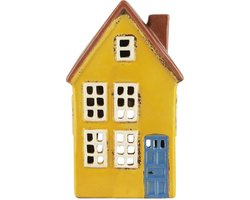 Ib Laursen - Keramieken Huisje - Geel blauwe deur - Waxinelichthouder