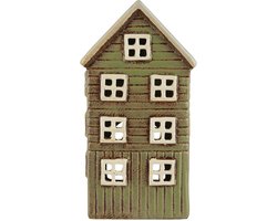 Ib Laursen - Keramieken huisje - Groen hoog - Thorshavn serie - waxinelichthouder - 27647-81