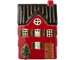 Ib Laursen - Keramieken Huisje - Kerst - Rood met Boom - Waxinelichthouder