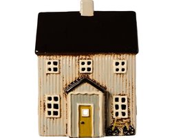Ib Laursen - Keramieken Huisje - Visby - Beige chalet met zwart dak en fiets - Waxinelichthouder