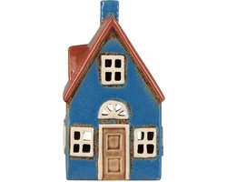Ib Laursen - Keramieken huisje - waxinelichthouder - blauw bruine deur