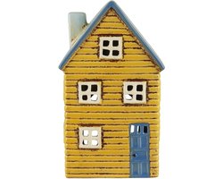 IB Laursen - Keramieken huisje - Waxinelichthouder - Thorshavn - Geel blauwe deur