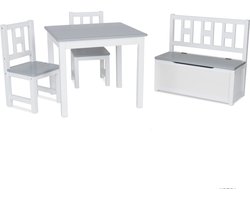 ib style® Luca Kinderzitgroep - Kindertafel - 2 Stoelen - Opbergbak - Wit-Grijs