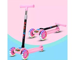 IBBO 3 wiel scooter - Kinderstep met in hoogte verstelbaar stuur - Opvouwbare, driewielige, gloeiende balansscooter - Jongens/Meisjes - Roze - Autoped - Scooter