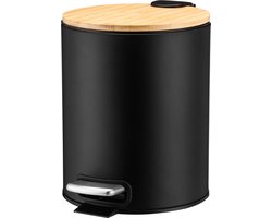 IBBO® - Luxe pedaalemmer - Prullenbak - 3 L - bamboo - Afvalemmer - Soft Close Deksel bamboo - Chique Design - Afvalzak Inkeping - Vuilnisbak Badkamer - Zwart en hout