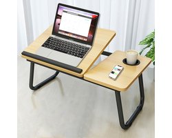 IBBO Shop -Laptoptafel - Bedtafel - Banktafel - Laptoptafel verstelbaar - Laptoptafeltje hout - Laptopstandaard - Inklapbaar - Ontbijt op bed - Lichtbruin