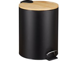 IBBO Shop - Luxe pedaalemmer - Prullenbak - 3 L - bamboo - Afvalemmer - Soft Close Deksel bamboo - Chique Design - Afvalzak Inkeping - Vuilnisbak Badkamer - Zwart en hout