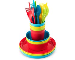 Ibenzoa® 24-delige set herbruikbaar kinderservies van kunststof met borden, kommen, bekers en bestek voor dagelijks gebruik