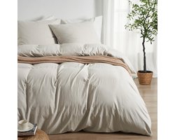 Ibenzoa® 3-delige Beddengoedset Beige 155x220 cm met Ritssluiting voor Comfort