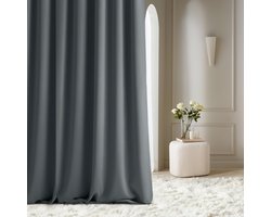 Ibenzoa® Aantrekkelijke Donkergrijze Gordijnen met Plooiband voor Woonkamer en Slaapkamer, 140 x 260 cm