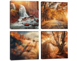 Ibenzoa® Adembenemende Set van 4 Canvas Kunstdrukken met Houten Frame voor Interieurdecoratie