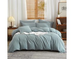 Ibenzoa® Ademend Blauw Halflinnen Beddengoedset met Katoen en Linnen voor Comfortabel Slapen