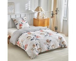 Ibenzoa® Beddengoedset met Elegant Pioenrozenpatroon en Ritssluiting, 135 x 200 cm