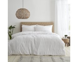 Ibenzoa® Beddengoedset met Seersucker Textuur en Ruches voor Tweepersoonsbed, Inclusief Kussenslopen, Wit