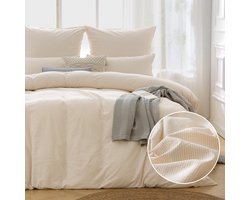 Ibenzoa® Beddengoedset van 135 x 200 cm in Gestreepte Beige Katoen met Kussensloop