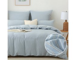 Ibenzoa® Beddengoedset van katoen in blauwe strepen met ritssluiting en kussenslopen