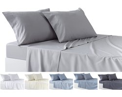 Ibenzoa® Beddengoedset van vier delen met hoeslaken en kussenslopen in lichtgrijs voor tweepersoonsbed