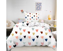 Ibenzoa® Beddengoedset voor Kinderen met Kleurrijke Hartjes en Comfortabele Ritssluiting