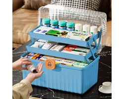 Ibenzoa® Blauwe multifunctionele opbergdoos met 3 lagen voor medicijnen en accessoires