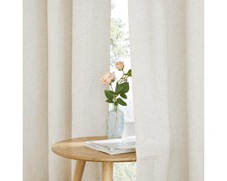 Ibenzoa® Bohemian Stijl Langwerpige Gordijnen Voor Woonkamer Met Linnenlook En Inslagringen, Set Van Twee, Half-Transparant