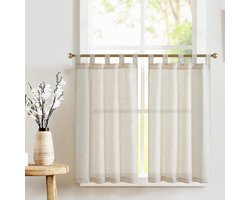 Ibenzoa® Charmante Semi-Transparante Gordijnen voor Keuken en Balkon - Set van 2, Linnenlook, 65 x 90 cm