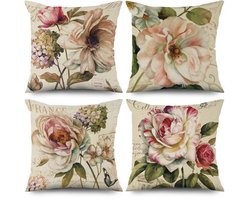 Ibenzoa® Charmante Set van 4 Retro Bloemen Kussenhoezen voor Bank en Outdoor Gebruik
