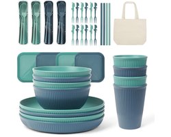 Ibenzoa® Complete en Onbreekbare Campingserviesset voor 4 Personen met Handige Draagtas - Ideaal voor Picknicks en Barbecues