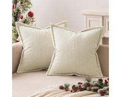 Ibenzoa® Corduroy Sierkussenhoezen Set van 2, Zachte Gestreepte Kussenslopen voor Woonkamer en Slaapkamer