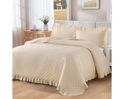Ibenzoa® Crèmekleurige bedsprei 220x240 cm met kussenhoezen voor tweepersoonsbed