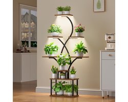 Ibenzoa® Decoratieve Plantenstandaard met Groeilicht, 8 Niveaus voor Binnen en Buiten, 158 cm Hoog