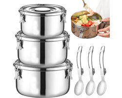 Ibenzoa® Edelstalen Broodtrommel Set van 3 Met Deksel - Voor Lunch, Snacks en Meer