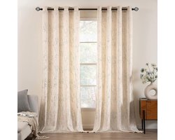 Ibenzoa® Elegant en Luxueus Set van 2 Fluwelen Gordijnen met Goudfolieprint voor Slaapkamer en Woonkamer, 140 x 260 cm, Melkwit