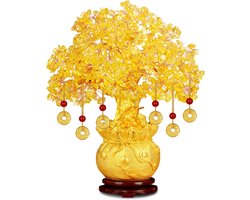 Ibenzoa® Elegant Goud Citrien Steen Boom Sculptuur - Symboliseer Geluk en Prosperiteit