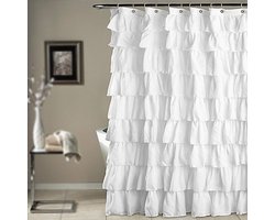 Ibenzoa® Elegant wit douchegordijn met ruches en waterbestendig ontwerp voor badkamer