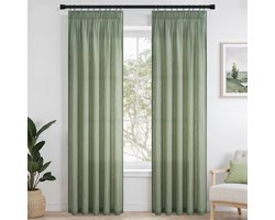 Ibenzoa® Elegante saliegroene linnenlook gordijnen set voor sfeervolle woonkamer