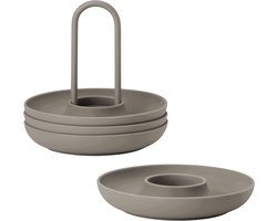 Ibenzoa® Elegante set van vier siliconen eierdopjes met metalen houder in taupe kleur