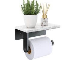 Ibenzoa® Elegante Toiletpapierhouder met Marmeren Plank en Zwart Roestvrij Staal voor Badkamer