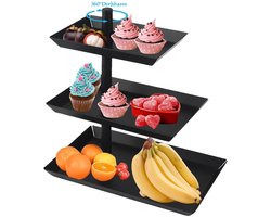 Ibenzoa® Etagère met Drie Verdiepingen in Zwart - 360 Graden Draaibare Cupcake Standaard voor Taart en Snacks