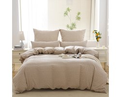 Ibenzoa® Exclusieve Luxe Beddengoedset van 100% Katoen met Ruit Design en Ritssluiting, Beige, 135 x 200 cm