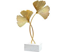 Ibenzoa® Exquise Ginkgo Blad Sculptuur voor Stijlvolle Woonkamer en Kantoor Decoratie, Gouden Kunstwerk