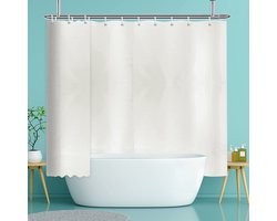 Ibenzoa® Extra Breed Wasbaar Douchegordijn van Textiel met Metalen Ogen en Verzwaarde Zoom, Beige 240x200 cm