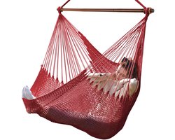 Ibenzoa® Extra Grote Hangstoel met Stalen Spreidstang voor Binnen en Buiten Gebruik, Geschikt tot 150 kg, Handgemaakt in XL Formaat voor Woonkamer, Tuin, Balkon en Terras in Rood