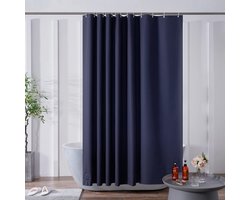 Ibenzoa® Extra lang donkerblauw douchegordijn met stenen en antibacteriële eigenschappen