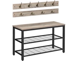 Ibenzoa® Garderobe en Schoenenrek Set met Zitting, Industrieel Ontwerp voor Hal en Entree