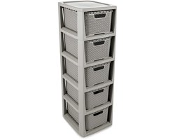 Ibenzoa® Geïntegreerd Rotan Organisatie Rek met 5 Uittrekbare Manden – Lichtgrijs, 29,5 x 24 x 80 cm