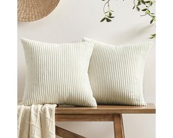 Ibenzoa® Gestreept Kussenhoezen Set - Beige en Wit, 40x40 cm - Zachte Textiel