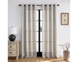 Ibenzoa® Gordijnen met metalen ringen, set van 2, 225 x 140 cm, natuurlijke linnen uitstraling voor een boho interieur