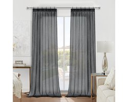 Ibenzoa® Gordijnen met plooiband, elegante set van 2, half-transparant, antraciet, voor elke kamer