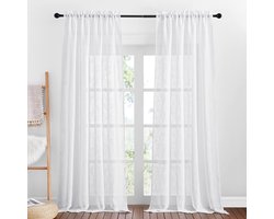 Ibenzoa® Gordijnen voor de Woonkamer in Moderne Stijl - Set van 2 Linnenlook Gordijnen Wit Half-Transparant