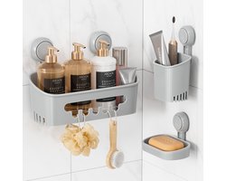 Ibenzoa® Grijze set van drie afneembare badkamerorganizers met zuignap bevestiging